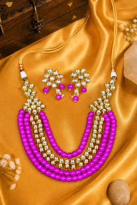 Kundan beaded multi layer haar necklace set 2