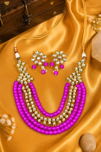 Kundan beaded multi layer haar necklace set
