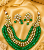 Beaded Kundan Gold Plated Necklace Set