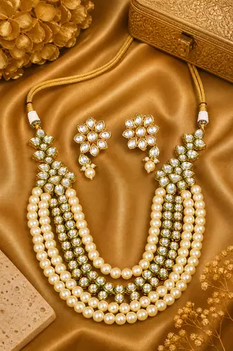 Gold Plated Pearl Multi Layer Kundan Necklace Set