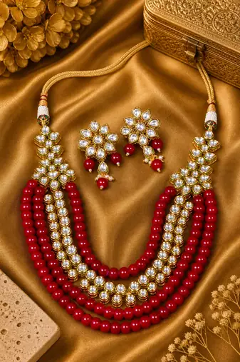 Multi Strand Kundan Beaded Necklace Set