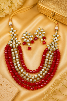 Multi Strand Kundan Beaded Necklace Set 2