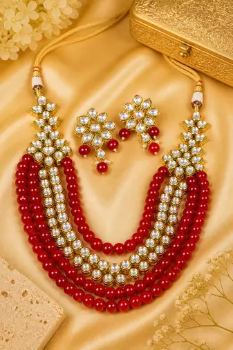 Multi Strand Kundan Beaded Necklace Set