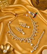 Gold plated white kundan embellished necklace set