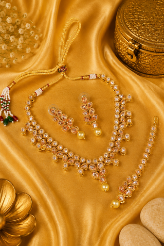 Gold Plated Antique Kundan Embellished Necklace Set