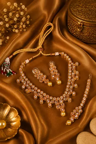 Gold Plated Antique Kundan Embellished Necklace Set