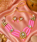 Gold plated beaded kundan choker necklace set