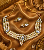 Kundan Pearl Choker Necklace Set Gold Plated