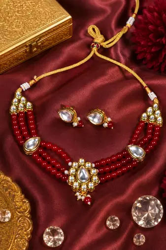 Traditional Festive Beaded Kundan Choker Set