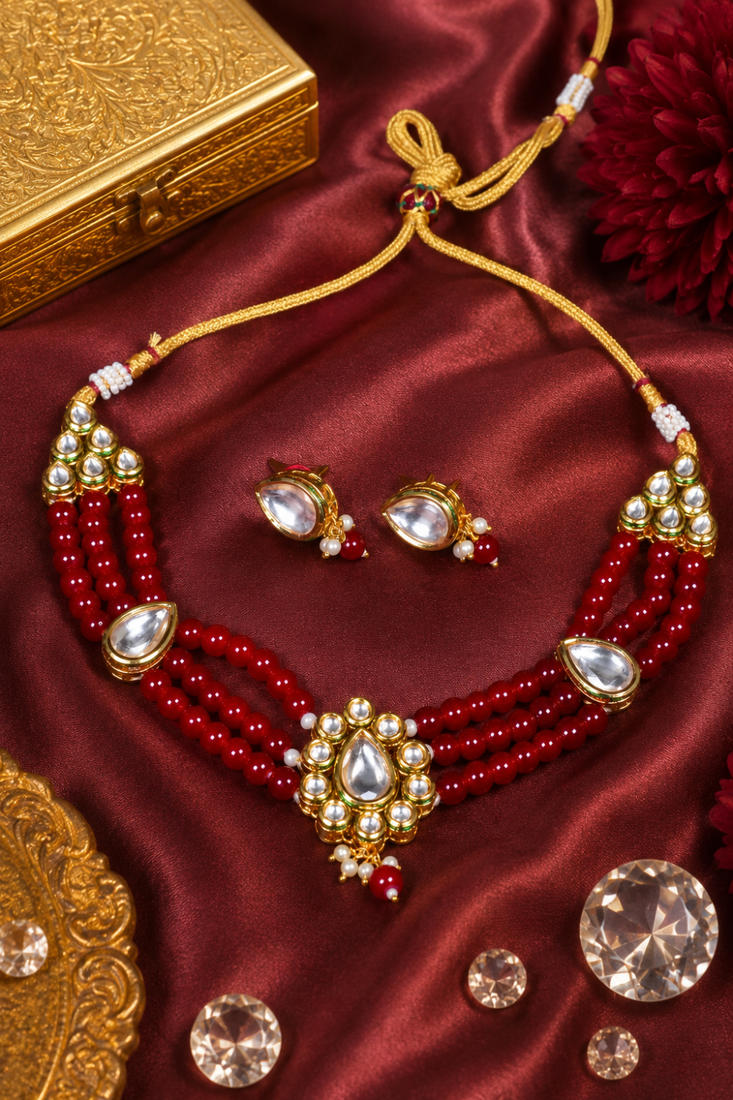 Traditional Festive Beaded Kundan Choker Set