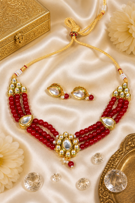 Traditional Festive Beaded Kundan Choker Set 2
