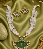 Gold plated kundan beaded meenakari necklace