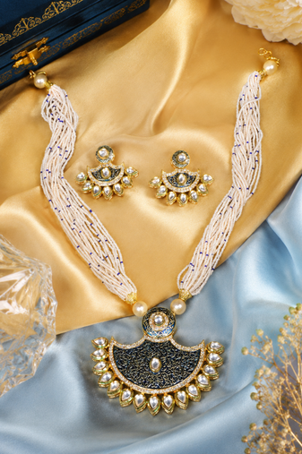 Menakari Beaded Gold Plated Kundan Necklace