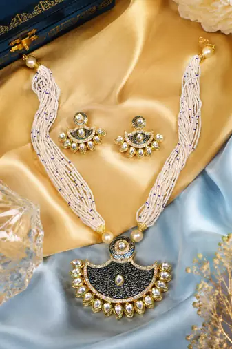 Menakari Beaded Gold Plated Kundan Necklace