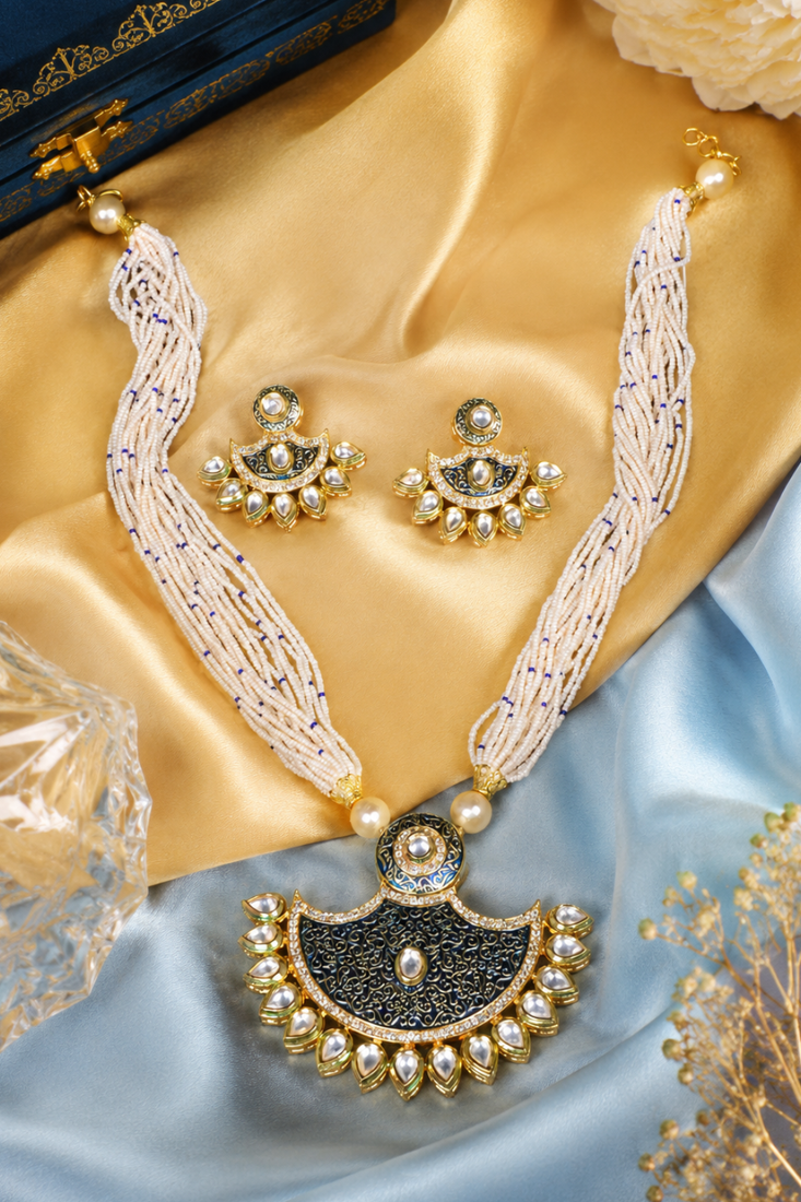 Menakari Beaded Gold Plated Kundan Necklace