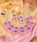 Gold plated pink meenakari kundan necklace