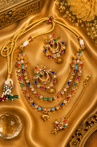 Multi stone gold plated layered necklace set