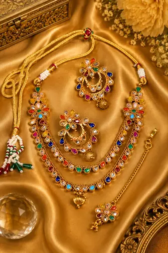 Multi stone gold plated layered necklace set