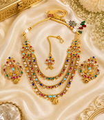 Gold Plated Multi Stone Layered Necklace Set