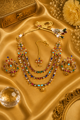 Gold Plated Multi Stone Layered Necklace Set 2
