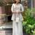 Designer off white silk embroidered kurta palazzo co-ord set for women