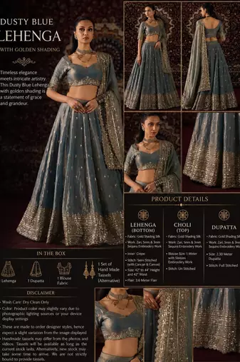 dusty blue embroidered fabric lehenga set for women