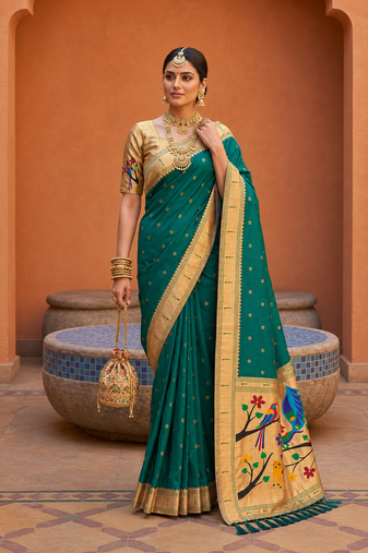 Green Color zari weawing Work Silk Saree