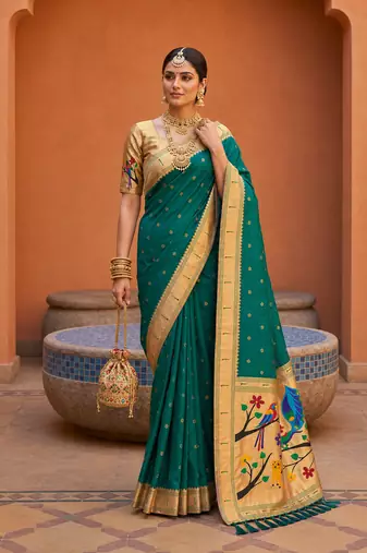 Green Color zari weawing Work Silk Saree