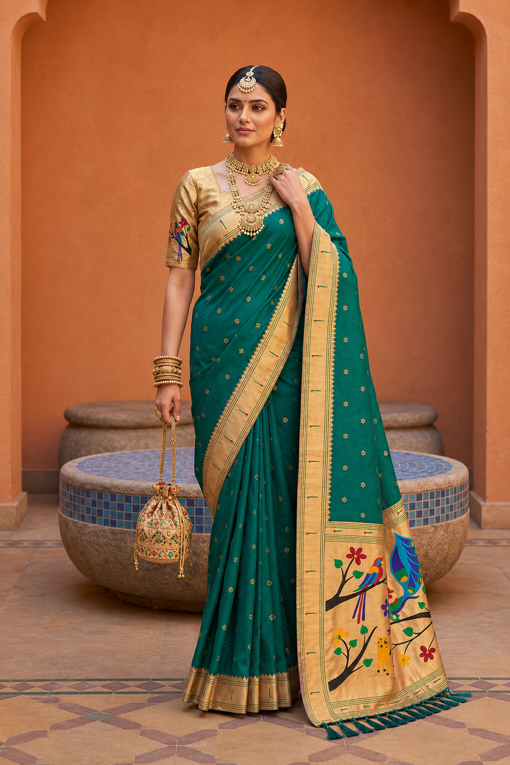 Green Color zari weawing Work Silk Saree
