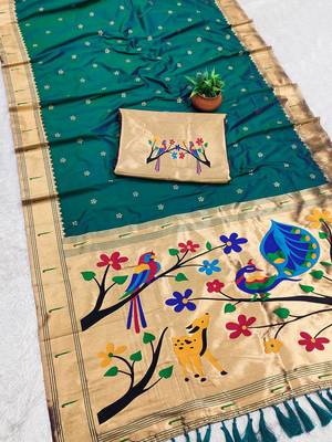 Green Color zari weawing Work Silk Saree 3