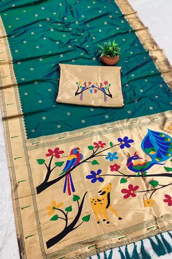 Green Color zari weawing Work Silk Saree