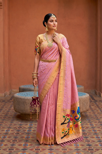 Pink Color zari weawing Work Silk Saree