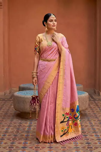 Pink Color zari weawing Work Silk Saree
