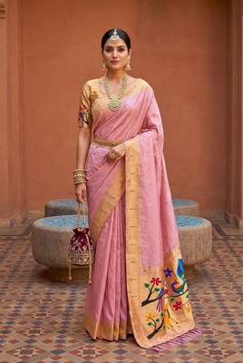 Pink Color zari weawing Work Silk Saree 2