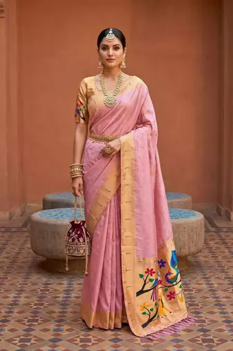 Pink Color zari weawing Work Silk Saree