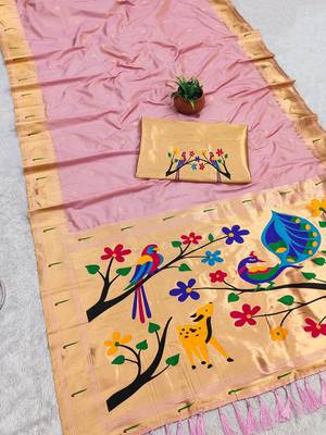 Pink Color zari weawing Work Silk Saree 3