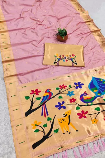 Pink Color zari weawing Work Silk Saree