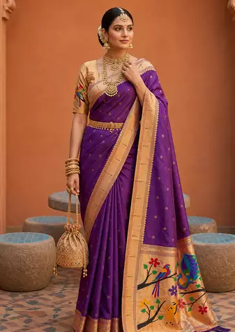 Purple Color zari weawing Work Silk Saree