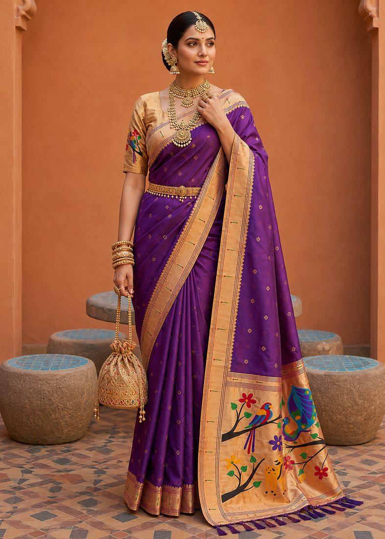 Purple Color zari weawing Work Silk Saree