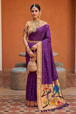 Purple Color zari weawing Work Silk Saree 2