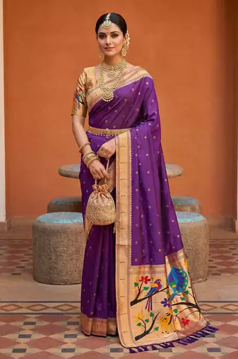 Purple Color zari weawing Work Silk Saree