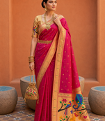 Rani Pink Color zari weawing Work Silk Saree