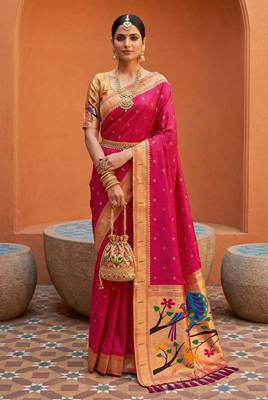 Rani Pink Color zari weawing Work Silk Saree 2
