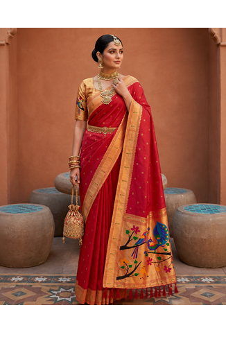 Red Color zari weawing Work Silk Saree 1