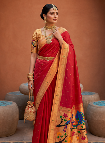 Red Color zari weawing Work Silk Saree