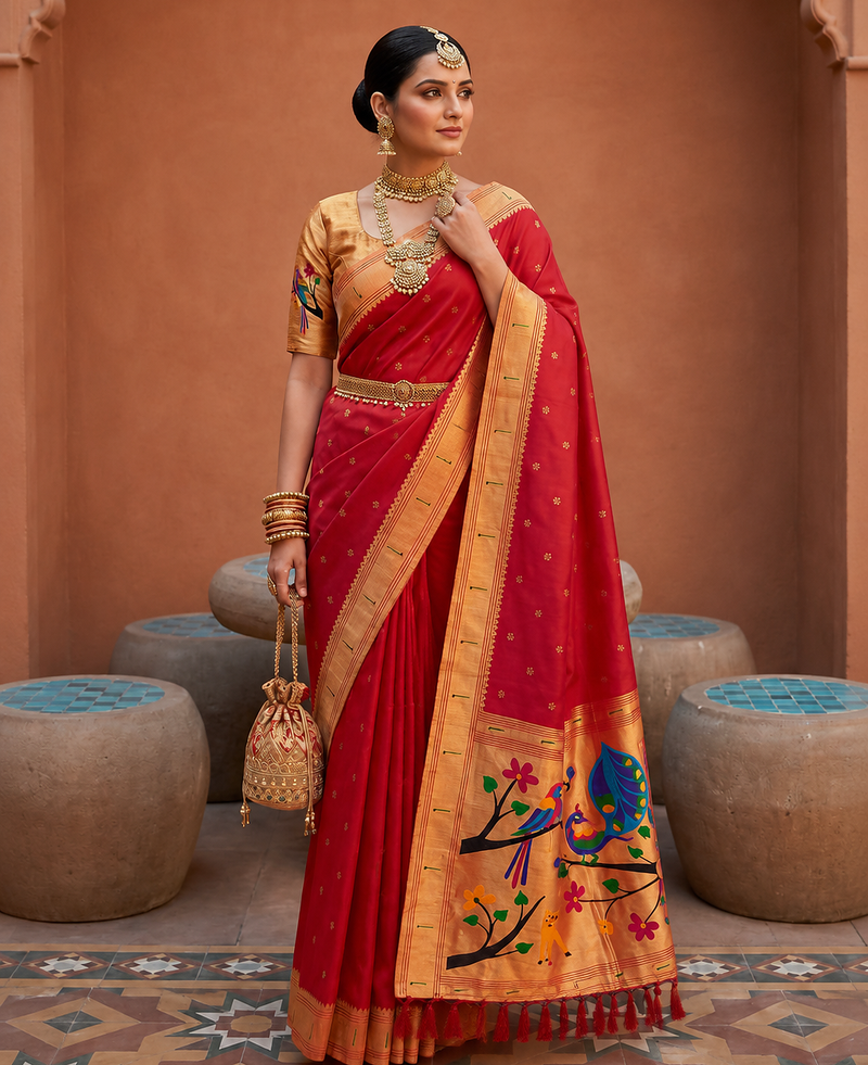 Red Color zari weawing Work Silk Saree