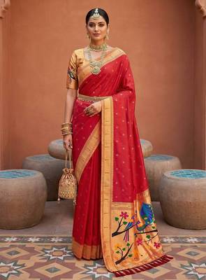 Red Color zari weawing Work Silk Saree 2