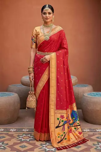 Red Color zari weawing Work Silk Saree