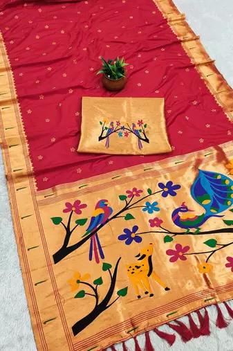Red Color zari weawing Work Silk Saree