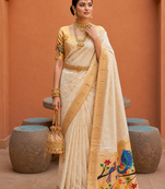 White Color zari weawing Work Silk Saree